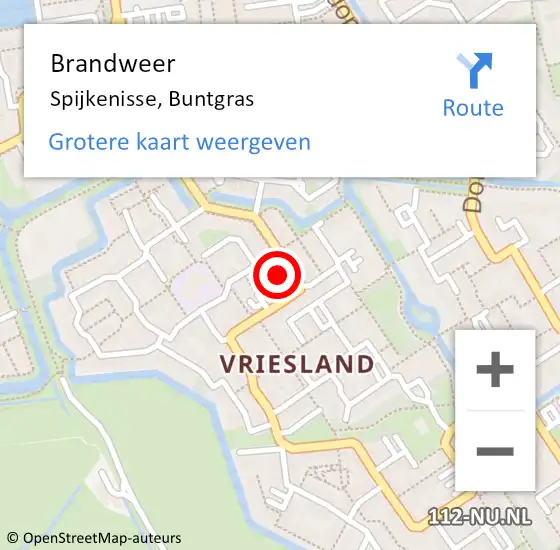 Locatie op kaart van de 112 melding: Brandweer Spijkenisse, Buntgras op 7 januari 2024 08:46