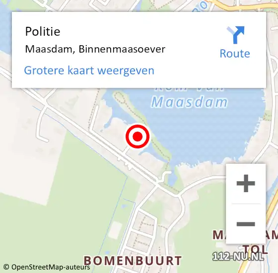 Locatie op kaart van de 112 melding: Politie Maasdam, Binnenmaasoever op 7 januari 2024 10:24