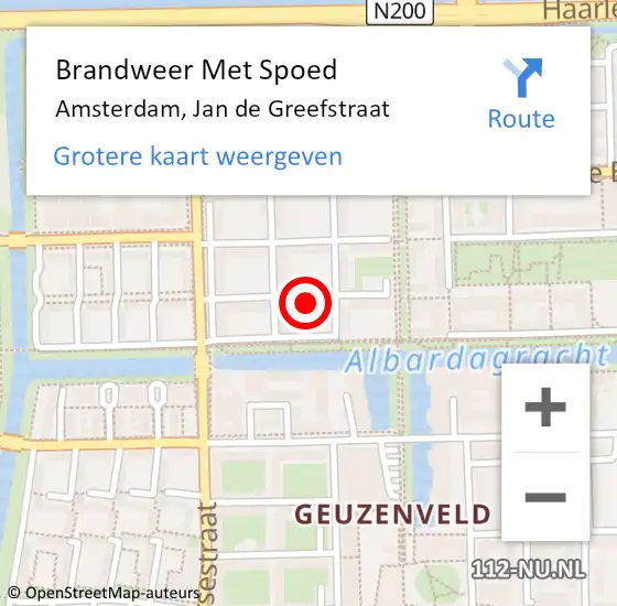 Locatie op kaart van de 112 melding: Brandweer Met Spoed Naar Amsterdam, Jan de Greefstraat op 7 januari 2024 11:53