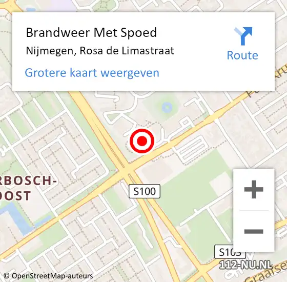 Locatie op kaart van de 112 melding: Brandweer Met Spoed Naar Nijmegen, Rosa de Limastraat op 7 januari 2024 12:11