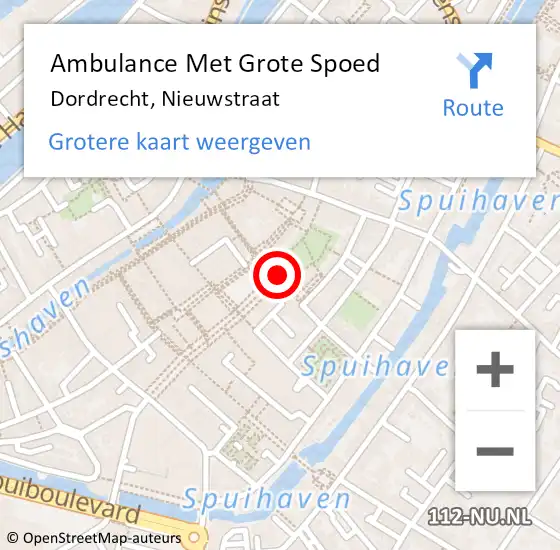 Locatie op kaart van de 112 melding: Ambulance Met Grote Spoed Naar Dordrecht, Nieuwstraat op 7 januari 2024 12:39