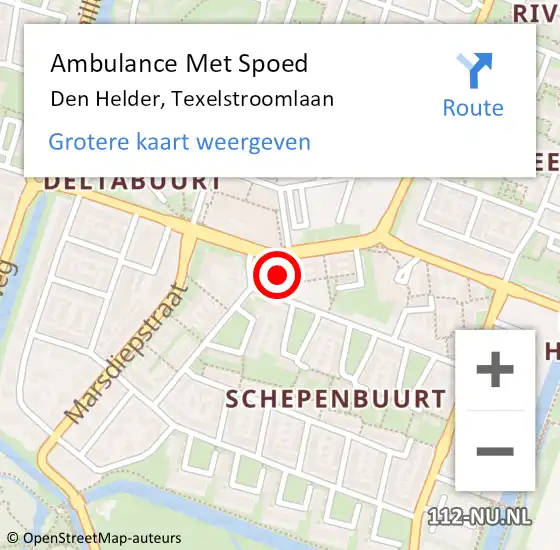 Locatie op kaart van de 112 melding: Ambulance Met Spoed Naar Den Helder, Texelstroomlaan op 7 januari 2024 12:43