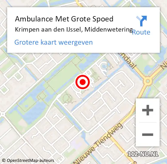 Locatie op kaart van de 112 melding: Ambulance Met Grote Spoed Naar Krimpen aan den IJssel, Middenwetering op 7 januari 2024 14:32