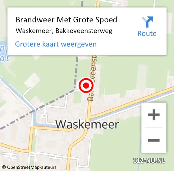 Locatie op kaart van de 112 melding: Brandweer Met Grote Spoed Naar Waskemeer, Bakkeveensterweg op 7 januari 2024 14:47