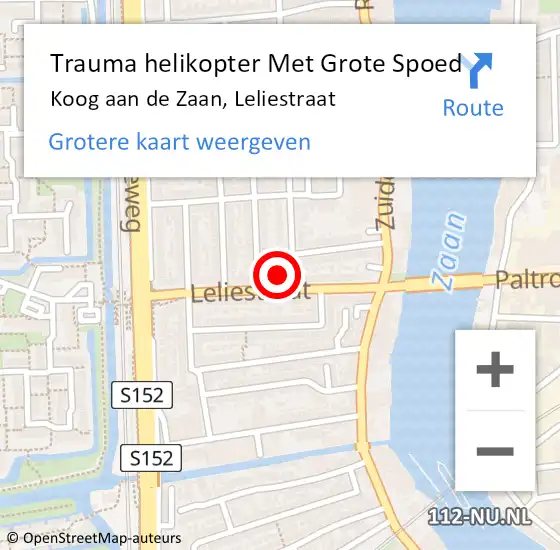 Locatie op kaart van de 112 melding: Trauma helikopter Met Grote Spoed Naar Koog aan de Zaan, Leliestraat op 7 januari 2024 14:53