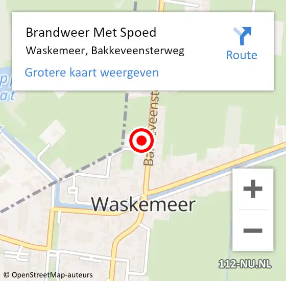 Locatie op kaart van de 112 melding: Brandweer Met Spoed Naar Waskemeer, Bakkeveensterweg op 7 januari 2024 15:25