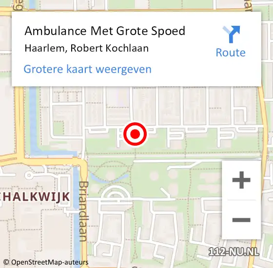 Locatie op kaart van de 112 melding: Ambulance Met Grote Spoed Naar Haarlem, Robert Kochlaan op 7 januari 2024 16:12
