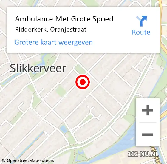 Locatie op kaart van de 112 melding: Ambulance Met Grote Spoed Naar Ridderkerk, Oranjestraat op 7 januari 2024 16:33