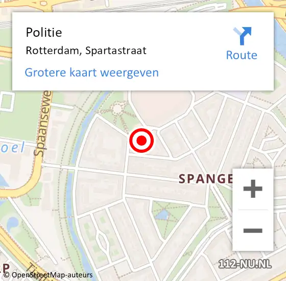 Locatie op kaart van de 112 melding: Politie Rotterdam, Spartastraat op 7 januari 2024 18:37