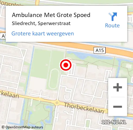 Locatie op kaart van de 112 melding: Ambulance Met Grote Spoed Naar Sliedrecht, Sperwerstraat op 7 januari 2024 21:28