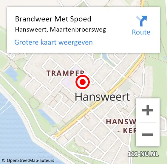 Locatie op kaart van de 112 melding: Brandweer Met Spoed Naar Hansweert, Maartenbroersweg op 7 januari 2024 22:29