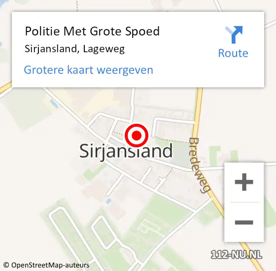 Locatie op kaart van de 112 melding: Politie Met Grote Spoed Naar Sirjansland, Lageweg op 7 januari 2024 23:40