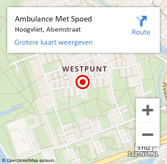 Locatie op kaart van de 112 melding: Ambulance Met Spoed Naar Hoogvliet, Alsemstraat op 8 januari 2024 02:28