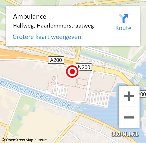 Locatie op kaart van de 112 melding: Ambulance Halfweg, Haarlemmerstraatweg op 8 januari 2024 07:11