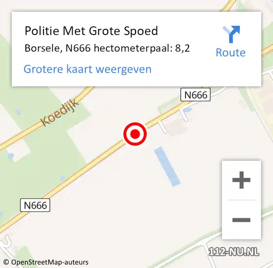 Locatie op kaart van de 112 melding: Politie Met Grote Spoed Naar Borsele, N666 hectometerpaal: 8,2 op 8 januari 2024 07:23