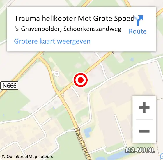 Locatie op kaart van de 112 melding: Trauma helikopter Met Grote Spoed Naar 's-Gravenpolder, Schoorkenszandweg op 8 januari 2024 07:26