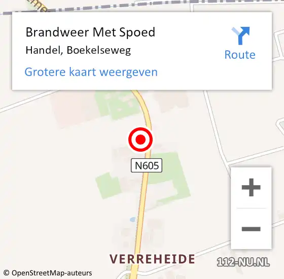 Locatie op kaart van de 112 melding: Brandweer Met Spoed Naar Handel, Boekelseweg op 8 januari 2024 07:54