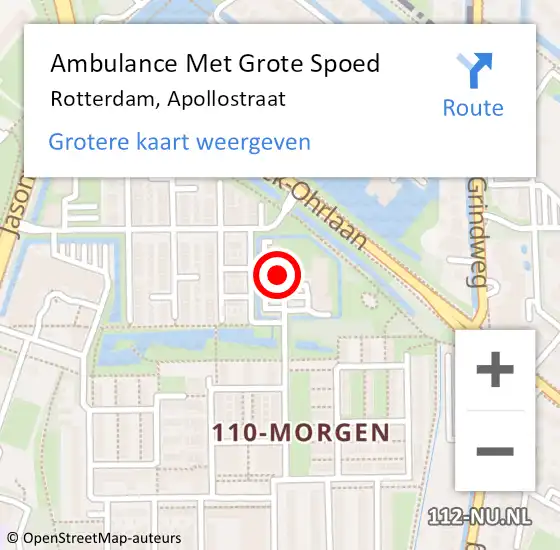 Locatie op kaart van de 112 melding: Ambulance Met Grote Spoed Naar Rotterdam, Apollostraat op 8 januari 2024 09:38