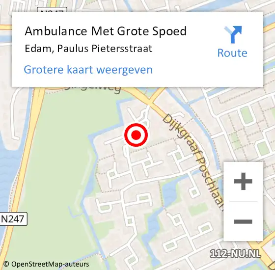 Locatie op kaart van de 112 melding: Ambulance Met Grote Spoed Naar Edam, Paulus Pietersstraat op 8 januari 2024 11:50
