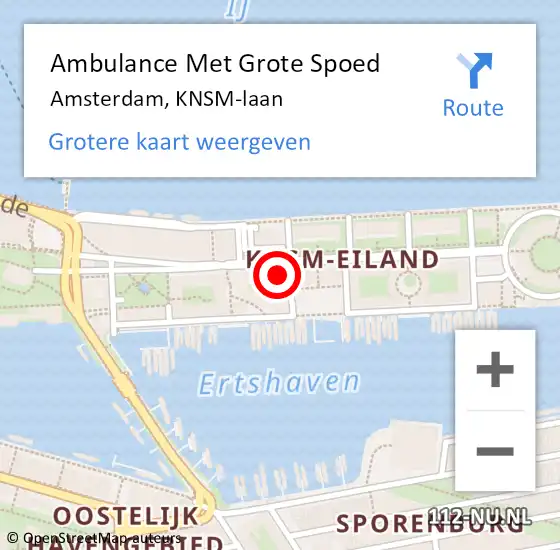 Locatie op kaart van de 112 melding: Ambulance Met Grote Spoed Naar Amsterdam, KNSM-laan op 8 januari 2024 13:24