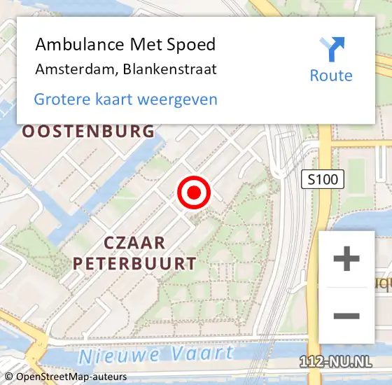 Locatie op kaart van de 112 melding: Ambulance Met Spoed Naar Amsterdam, Blankenstraat op 8 januari 2024 13:42