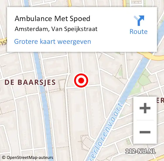 Locatie op kaart van de 112 melding: Ambulance Met Spoed Naar Amsterdam, Van Speijkstraat op 8 januari 2024 14:08