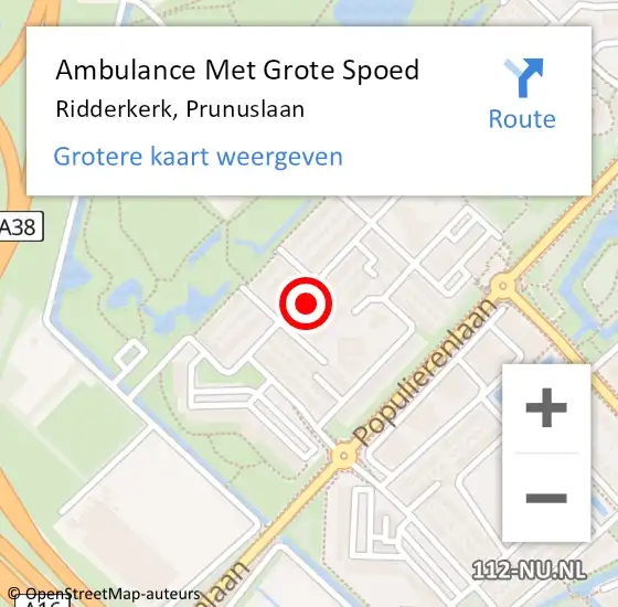 Locatie op kaart van de 112 melding: Ambulance Met Grote Spoed Naar Ridderkerk, Prunuslaan op 8 januari 2024 14:19