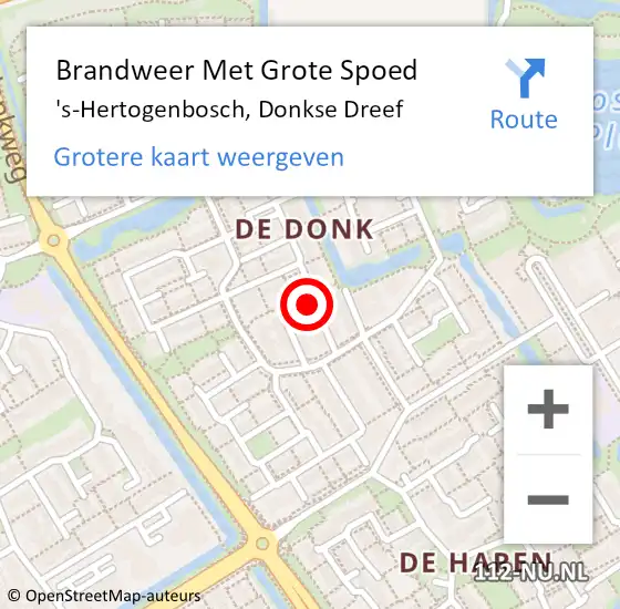 Locatie op kaart van de 112 melding: Brandweer Met Grote Spoed Naar 's-Hertogenbosch, Donkse Dreef op 8 januari 2024 16:04