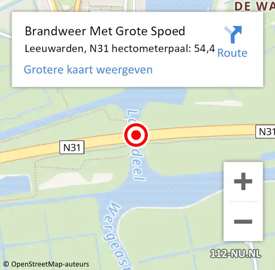 Locatie op kaart van de 112 melding: Brandweer Met Grote Spoed Naar Leeuwarden, N31 hectometerpaal: 54,4 op 8 januari 2024 16:06