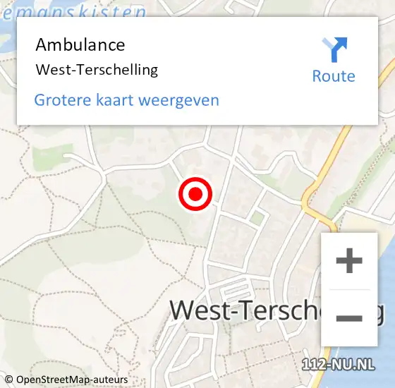 Locatie op kaart van de 112 melding: Ambulance West-Terschelling op 8 januari 2024 16:57
