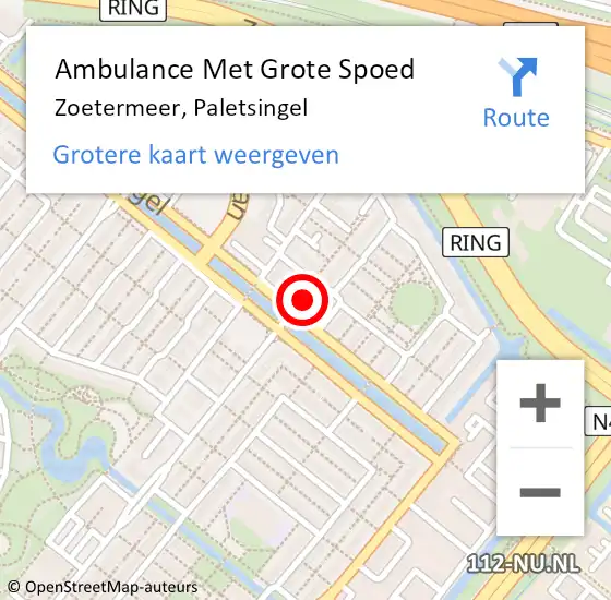 Locatie op kaart van de 112 melding: Ambulance Met Grote Spoed Naar Zoetermeer, Paletsingel op 8 januari 2024 17:39
