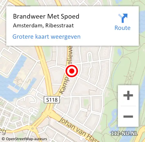 Locatie op kaart van de 112 melding: Brandweer Met Spoed Naar Amsterdam, Ribesstraat op 8 januari 2024 17:43