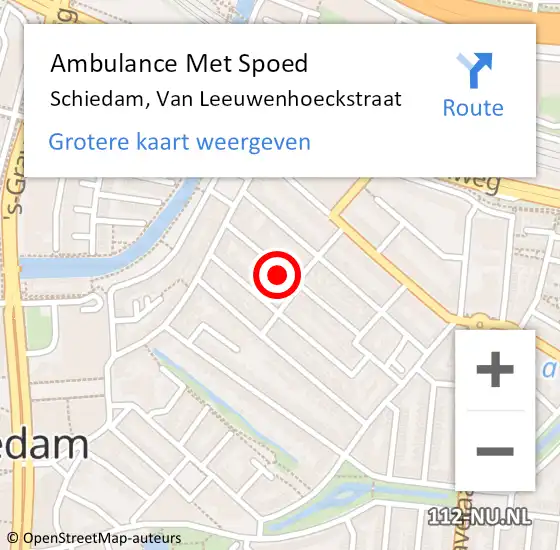 Locatie op kaart van de 112 melding: Ambulance Met Spoed Naar Schiedam, Van Leeuwenhoeckstraat op 8 januari 2024 18:18