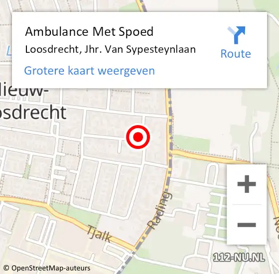Locatie op kaart van de 112 melding: Ambulance Met Spoed Naar Loosdrecht, Jhr. Van Sypesteynlaan op 21 september 2014 12:54