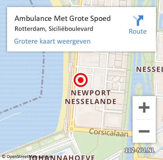 Locatie op kaart van de 112 melding: Ambulance Met Grote Spoed Naar Rotterdam, Siciliëboulevard op 8 januari 2024 18:26