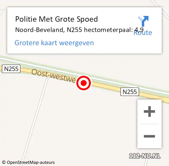 Locatie op kaart van de 112 melding: Politie Met Grote Spoed Naar Noord-Beveland, N255 hectometerpaal: 4,9 op 8 januari 2024 19:15
