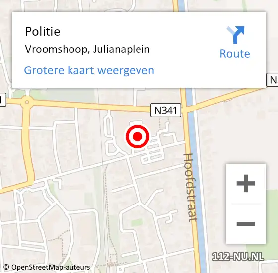 Locatie op kaart van de 112 melding: Politie Vroomshoop, Julianaplein op 8 januari 2024 20:04