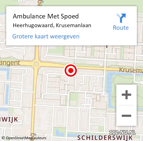 Locatie op kaart van de 112 melding: Ambulance Met Spoed Naar Heerhugowaard, Krusemanlaan op 8 januari 2024 20:36