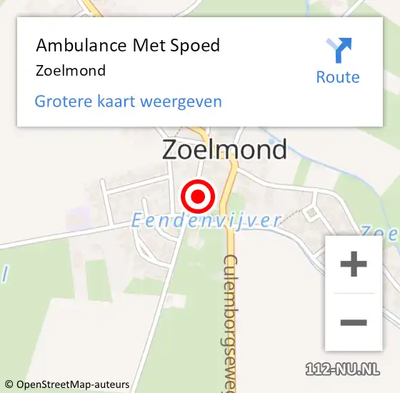 Locatie op kaart van de 112 melding: Ambulance Met Spoed Naar Zoelmond op 8 januari 2024 21:26