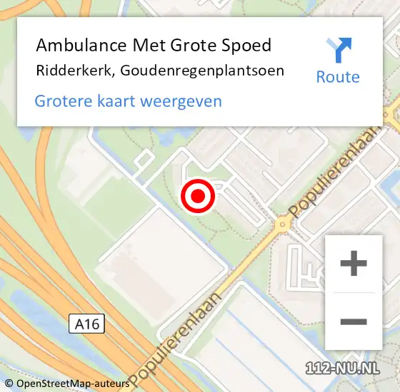 Locatie op kaart van de 112 melding: Ambulance Met Grote Spoed Naar Ridderkerk, Goudenregenplantsoen op 9 januari 2024 00:06