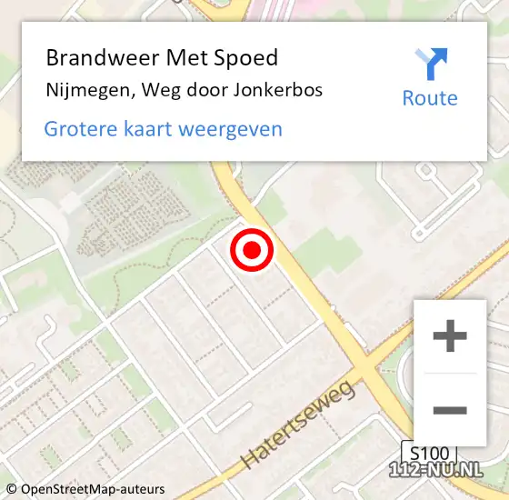 Locatie op kaart van de 112 melding: Brandweer Met Spoed Naar Nijmegen, Weg door Jonkerbos op 9 januari 2024 00:46