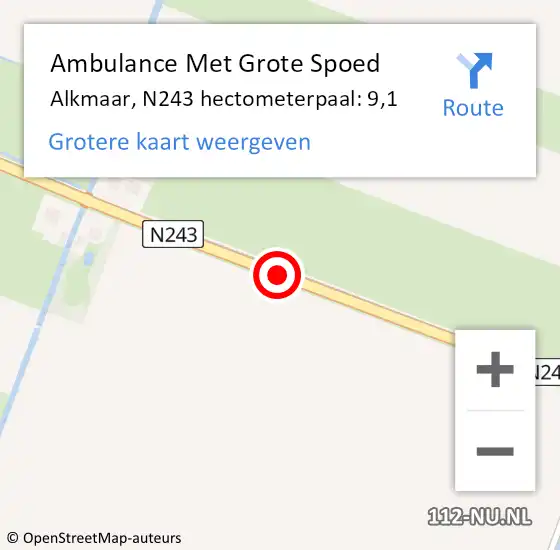 Locatie op kaart van de 112 melding: Ambulance Met Grote Spoed Naar Alkmaar, N243 hectometerpaal: 9,1 op 9 januari 2024 02:58