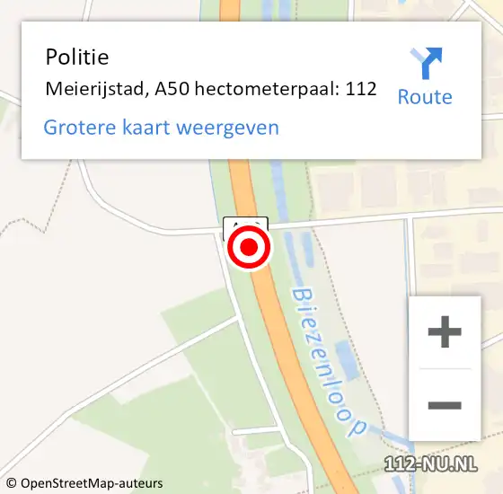 Locatie op kaart van de 112 melding: Politie Meierijstad, A50 hectometerpaal: 112 op 9 januari 2024 06:31