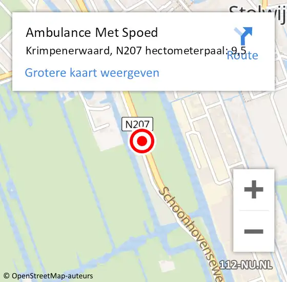 Locatie op kaart van de 112 melding: Ambulance Met Spoed Naar Krimpenerwaard, N207 hectometerpaal: 9,5 op 9 januari 2024 07:18
