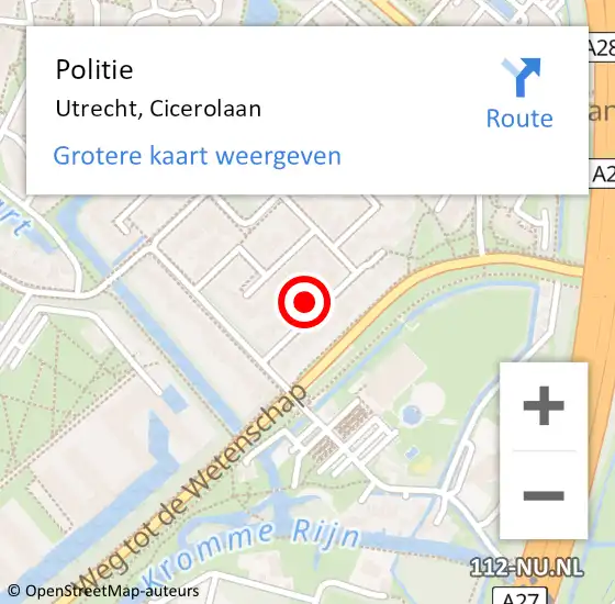 Locatie op kaart van de 112 melding: Politie Utrecht, Cicerolaan op 9 januari 2024 07:24