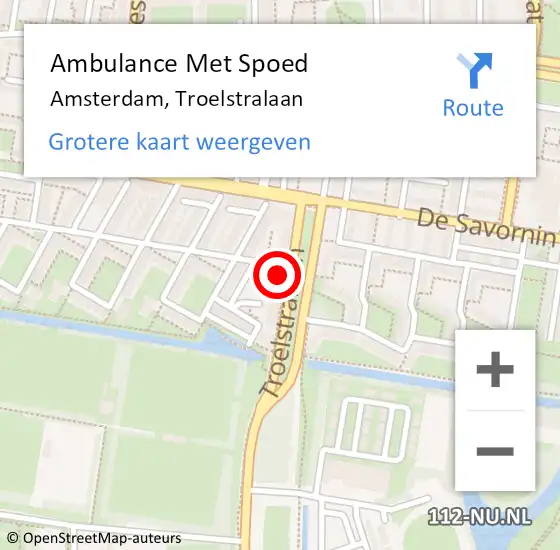 Locatie op kaart van de 112 melding: Ambulance Met Spoed Naar Amsterdam, Troelstralaan op 9 januari 2024 08:00