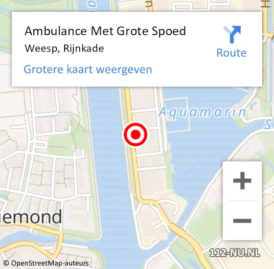 Locatie op kaart van de 112 melding: Ambulance Met Grote Spoed Naar Weesp, Rijnkade op 9 januari 2024 09:20