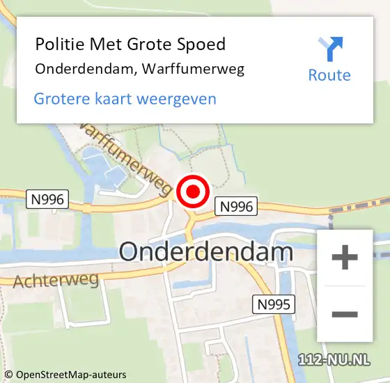 Locatie op kaart van de 112 melding: Politie Met Grote Spoed Naar Onderdendam, Warffumerweg op 9 januari 2024 09:49