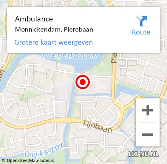 Locatie op kaart van de 112 melding: Ambulance Monnickendam, Pierebaan op 9 januari 2024 10:15