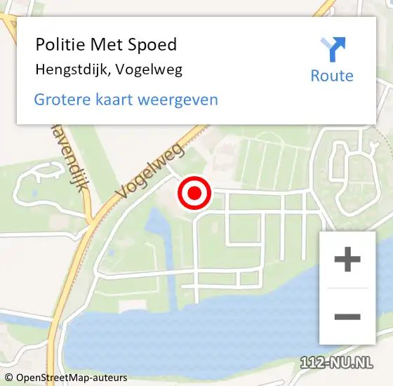 Locatie op kaart van de 112 melding: Politie Met Spoed Naar Hengstdijk, Vogelweg op 9 januari 2024 10:22